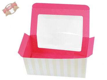 100 Stk. Pappboxen Cupcakeboxen mit Sichtfenster 170x85x85 mm weiß/pink