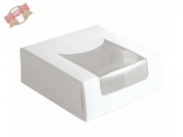 420 Stk. Pappboxen Kuchenboxen mit Sichtfenster quadr. 10x10x4 cm weiß