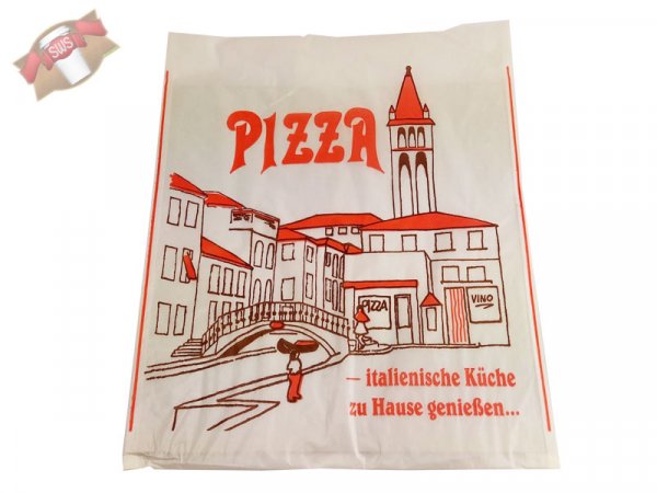 100 Stk. Pizzataschen "Venezia" 30 x 30 cm bis zu 1,5 cm hoch Karton / Pergamin