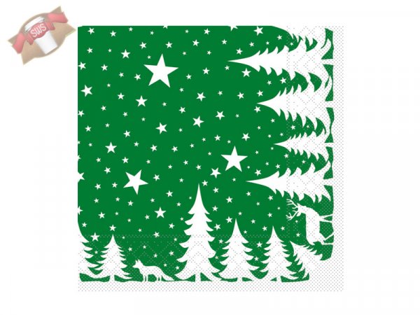 600 Stk. Weihnachts-Serviette 40 x 40 cm 1/4 Falz 3-lagig Motiv Lennert grün