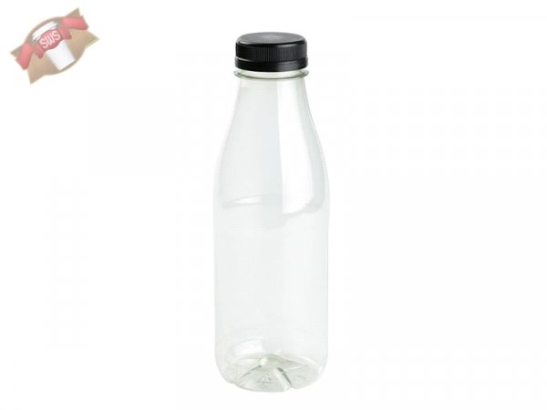 120 Stk. RPET Flaschen Trinkflasche Schraubverschluss 500 ml mit schwarzem Deckel