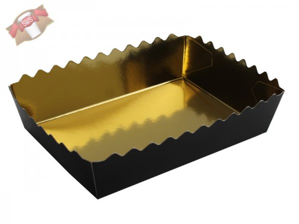 500 Stk. Gebäckschalen Plätzchen Exclusiv schwarz/gold (hochglanz) 130x90x35 mm