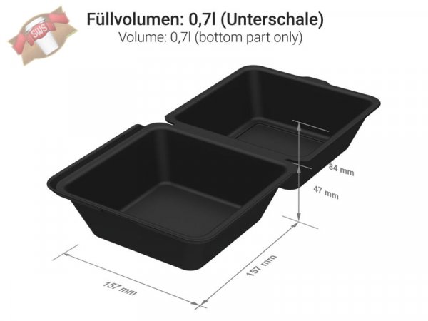 50 Stk. Mehrweg Hamburgerboxen "ToGo" schwarz 157 x 157 x 84 mm