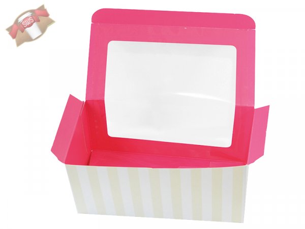 100 Stk. Pappboxen Cupcakeboxen mit Sichtfenster 170x85x85 mm weiß/pink